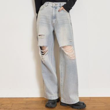 【LTXC】破洞牛仔寬腿褲