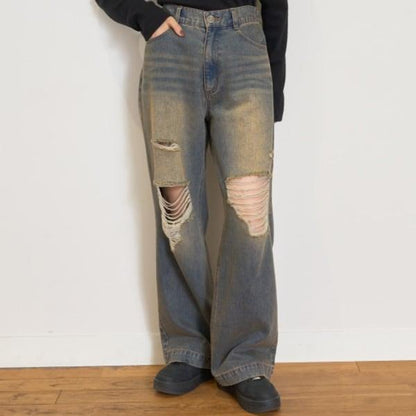 【LTXC】破洞牛仔寬腿褲