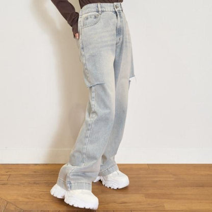 【LTXC】破洞牛仔寬腿褲