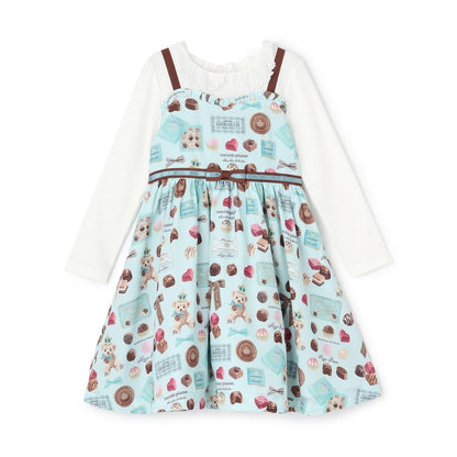 【人氣商品再入貨】【直營店無售】巧克力圖案拼接連衣裙