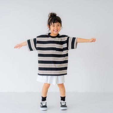 【親子裝】兒童拼色條紋短袖T恤