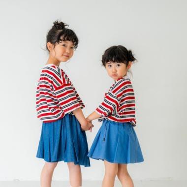 【親子裝】兒童拼色條紋短袖T恤