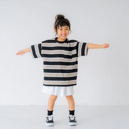 【親子裝】兒童拼色條紋短袖T恤