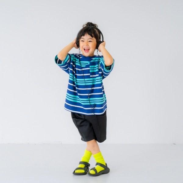 【親子裝】兒童拼色條紋短袖T恤