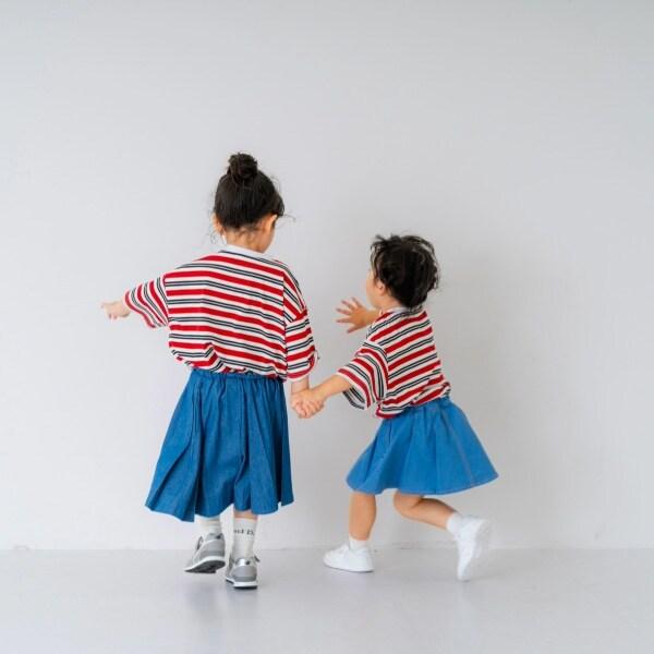 【親子裝】兒童拼色條紋短袖T恤