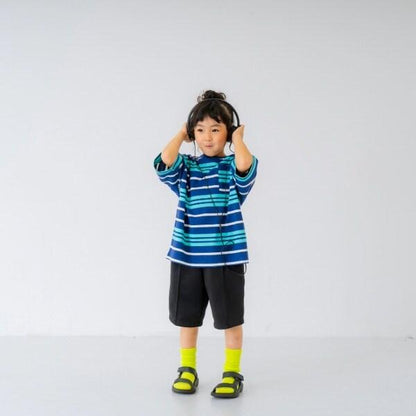 【親子裝】兒童拼色條紋短袖T恤