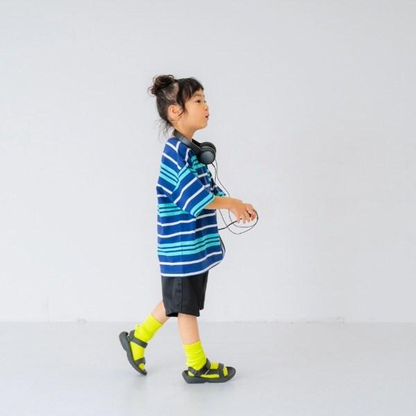 【親子裝】兒童拼色條紋短袖T恤