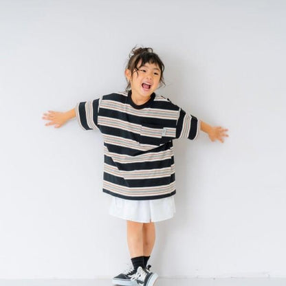 【親子裝】兒童拼色條紋短袖T恤