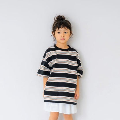 【親子裝】兒童拼色條紋短袖T恤