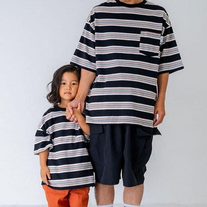 【親子裝】兒童拼色條紋短袖T恤