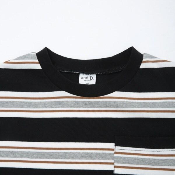 【親子裝】兒童拼色條紋短袖T恤