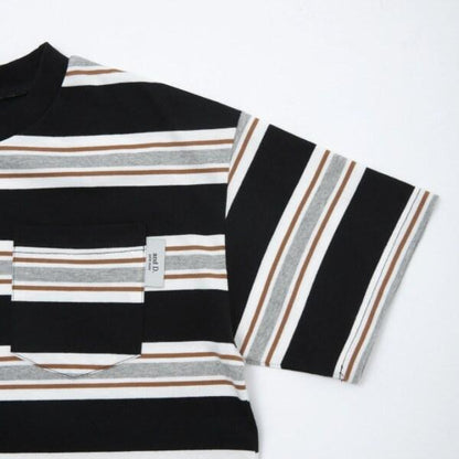 【親子裝】兒童拼色條紋短袖T恤