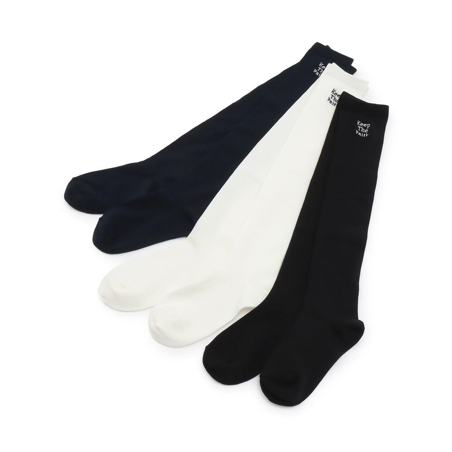 三段刺繡過膝襪