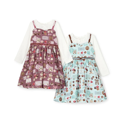 【人氣商品再入貨】【直營店無售】巧克力圖案拼接連衣裙