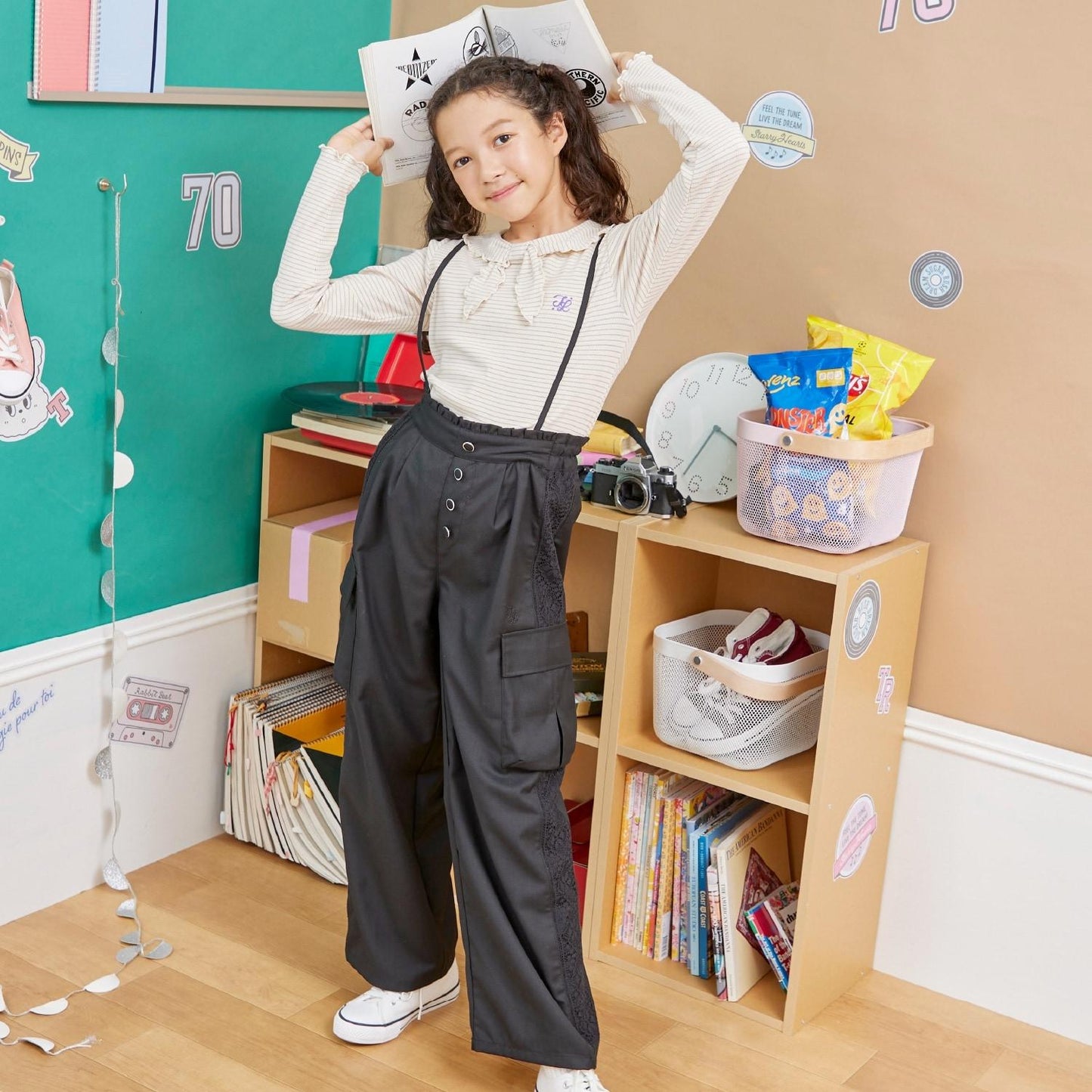 【Trois Lapins】水手領羅紋條紋長袖T恤