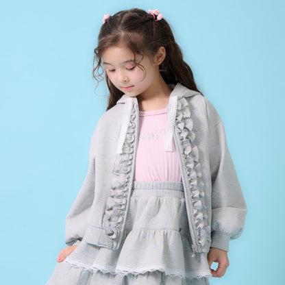 亮片裝飾荷葉邊拉鍊連帽衫