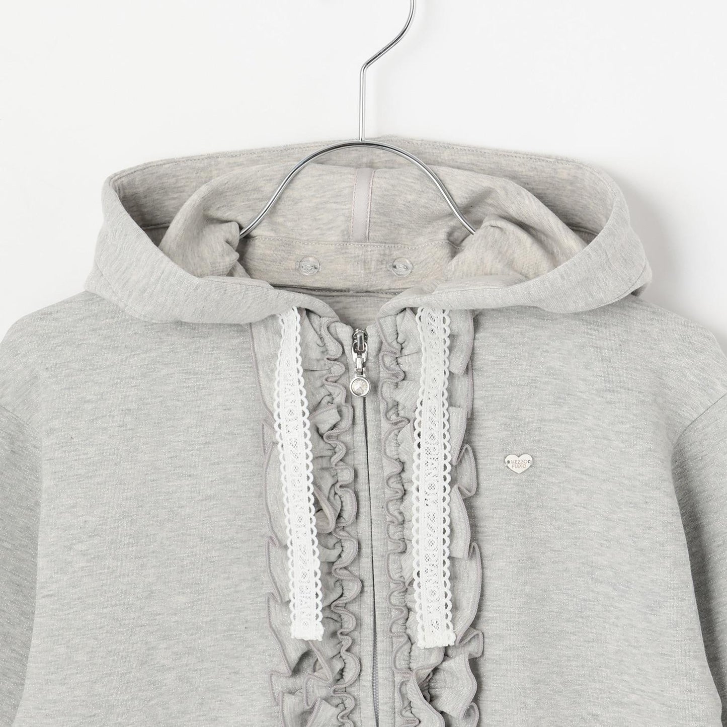 亮片裝飾荷葉邊拉鍊連帽衫