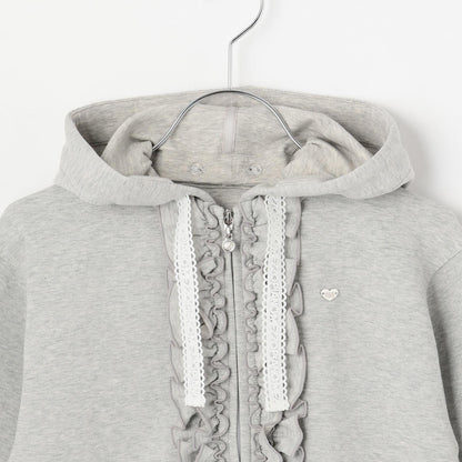 亮片裝飾荷葉邊拉鍊連帽衫