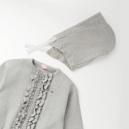 亮片裝飾荷葉邊拉鍊連帽衫