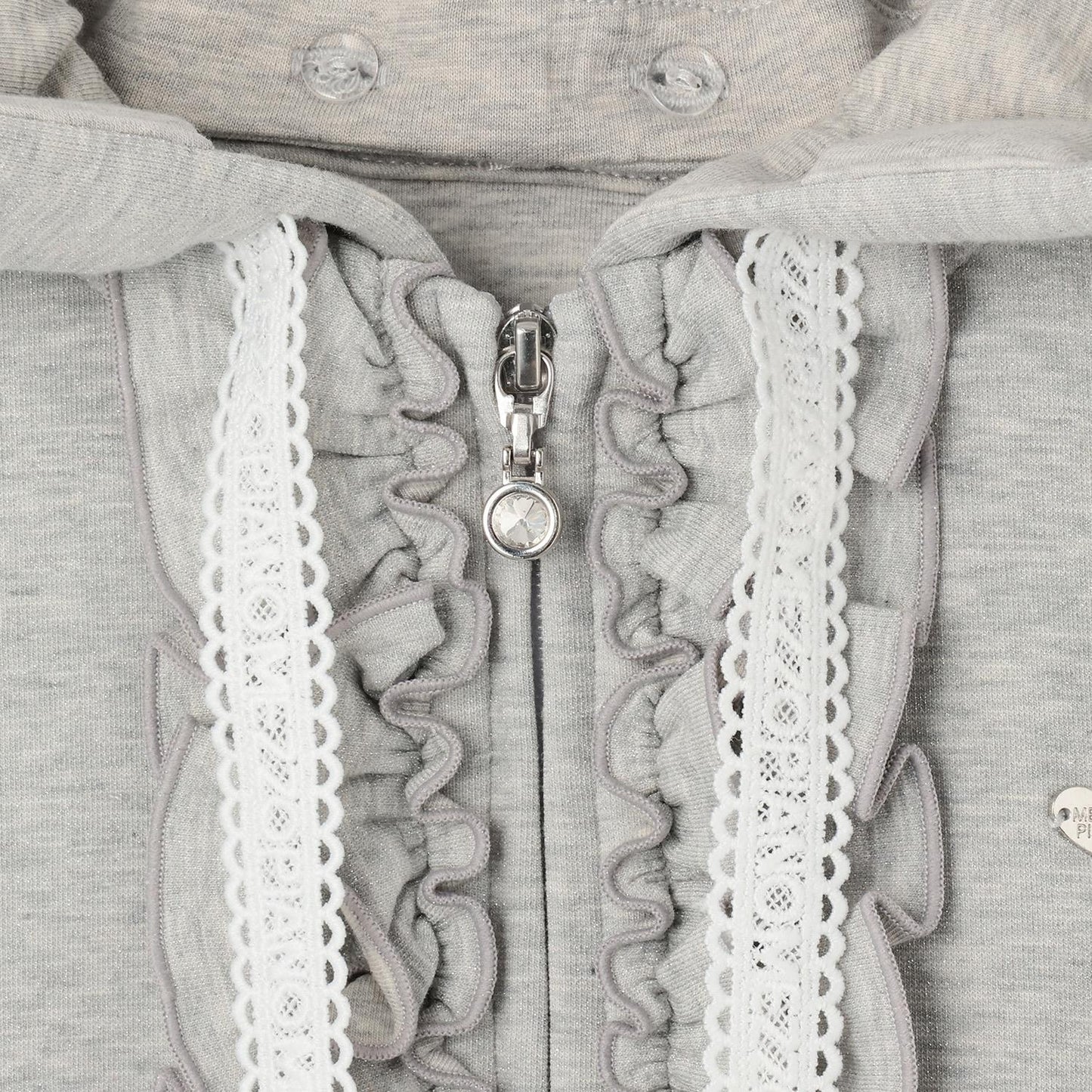 亮片裝飾荷葉邊拉鍊連帽衫