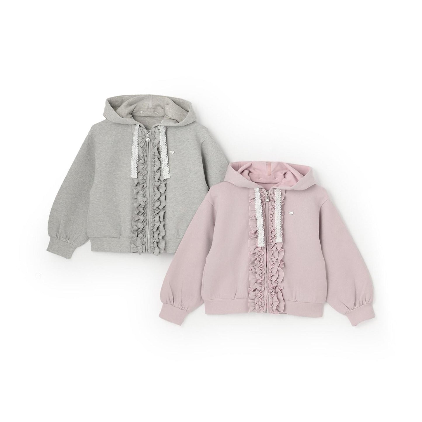 亮片裝飾荷葉邊拉鍊連帽衫