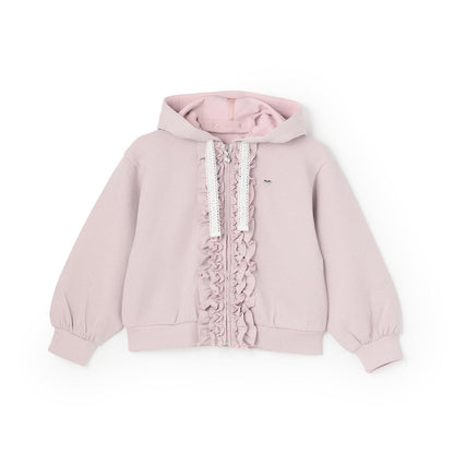 亮片裝飾荷葉邊拉鍊連帽衫