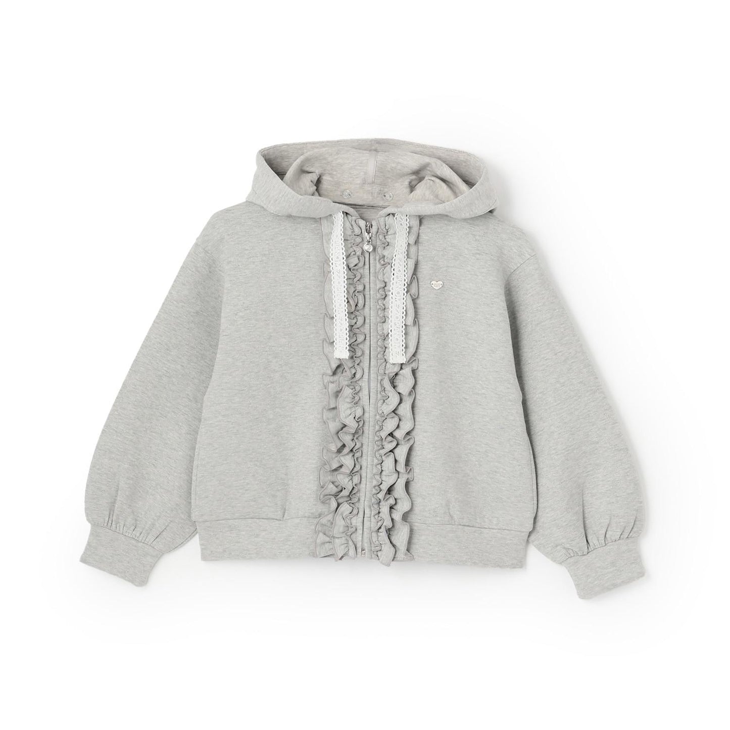 亮片裝飾荷葉邊拉鍊連帽衫