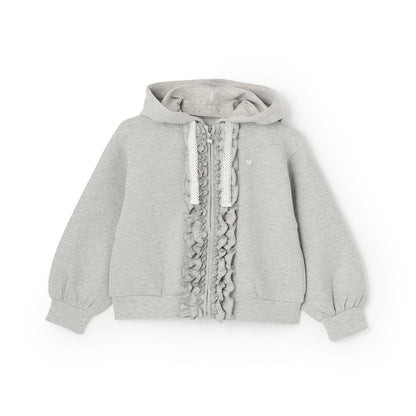 亮片裝飾荷葉邊拉鍊連帽衫