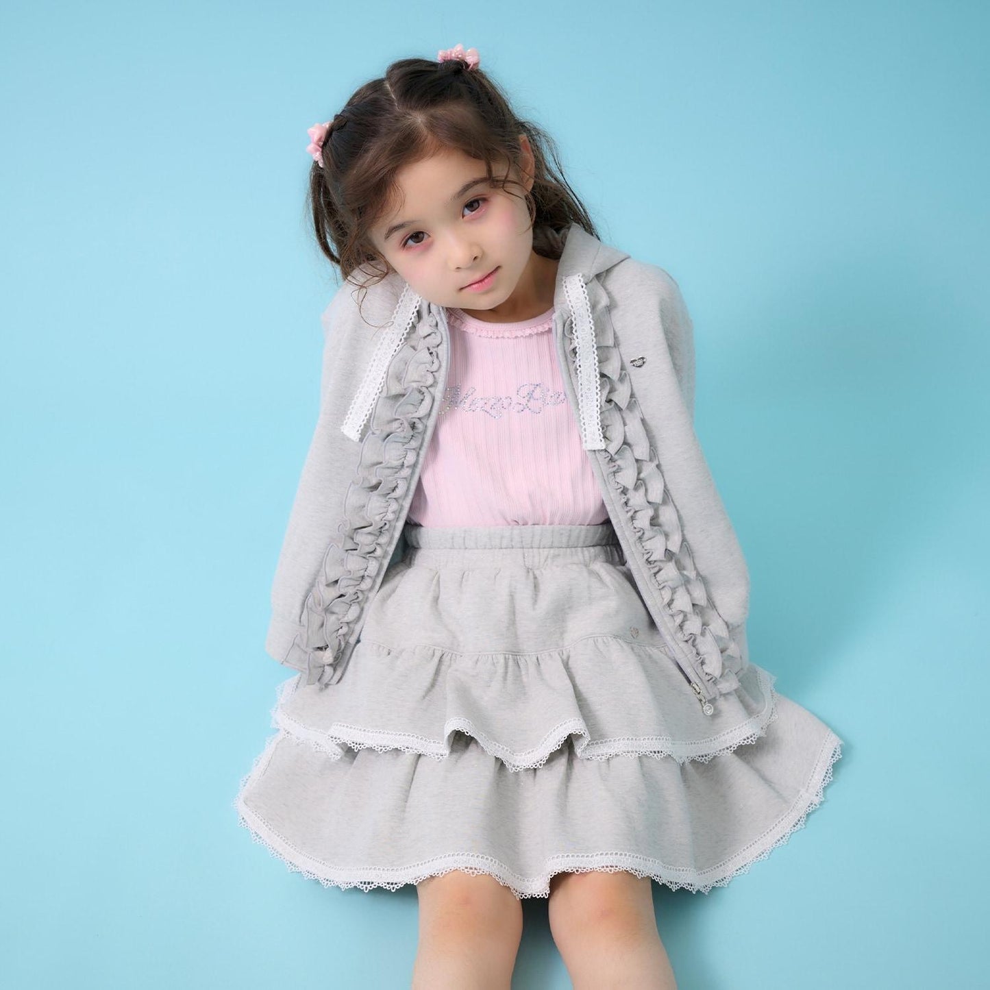 亮片裝飾荷葉邊拉鍊連帽衫