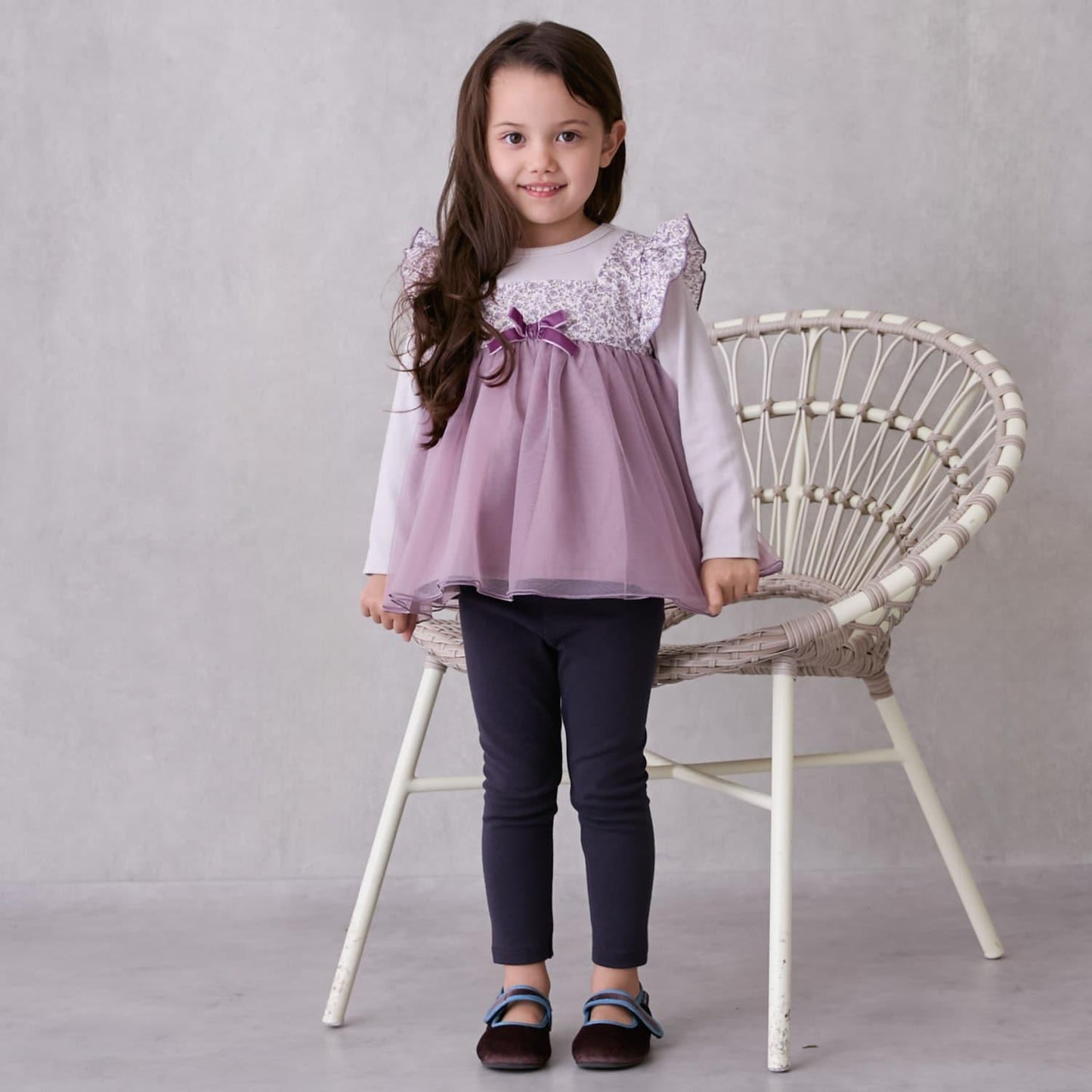 花朵網紗拼接長袖T恤