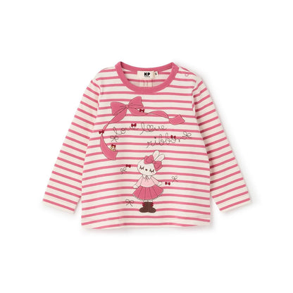 mimi醬貼布條紋長袖T恤