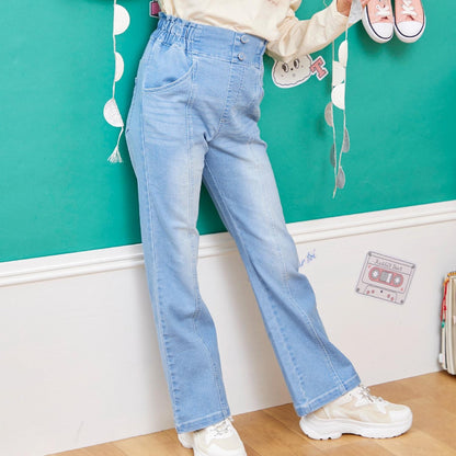 高腰微喇叭彈力牛仔褲