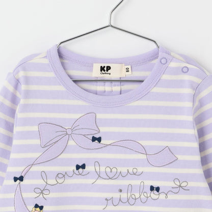 mimi醬貼布條紋長袖T恤