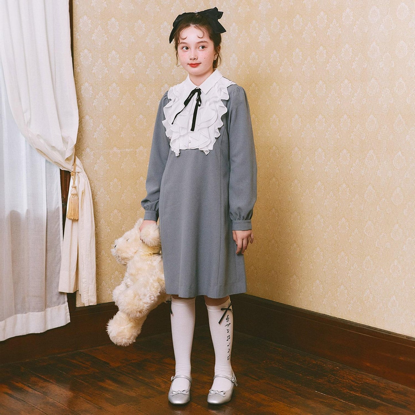 荷葉邊拼接連衣裙♪