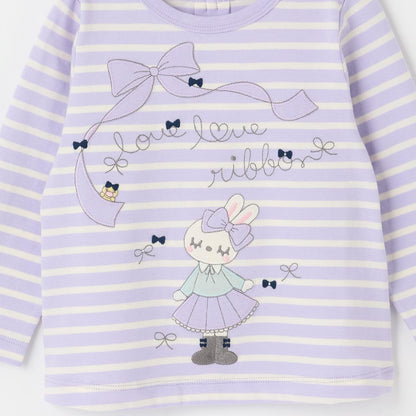 mimi醬貼布條紋長袖T恤