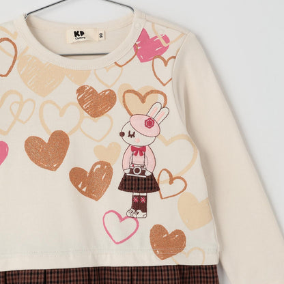 格紋百褶長袖長款上衣