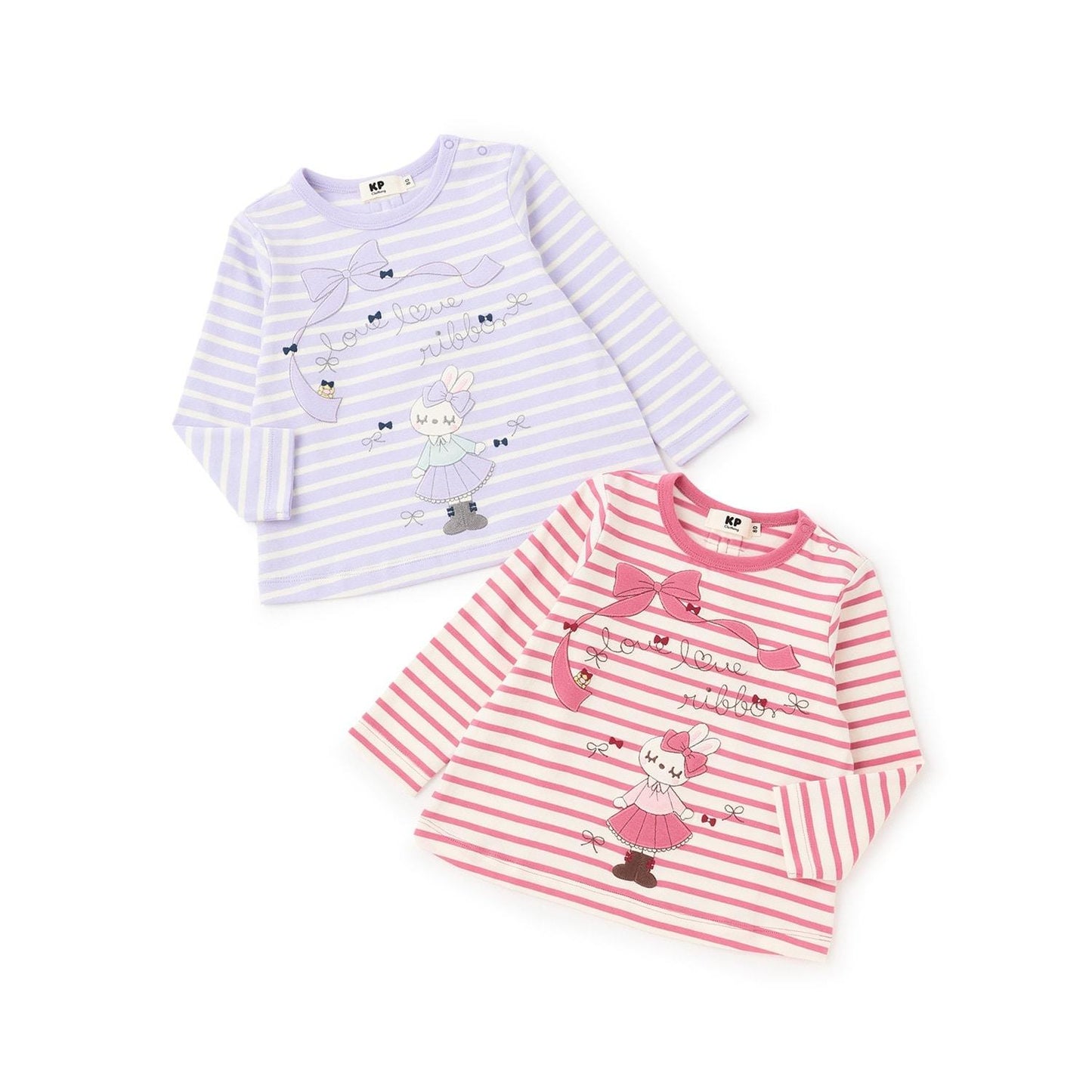 mimi醬貼布條紋長袖T恤