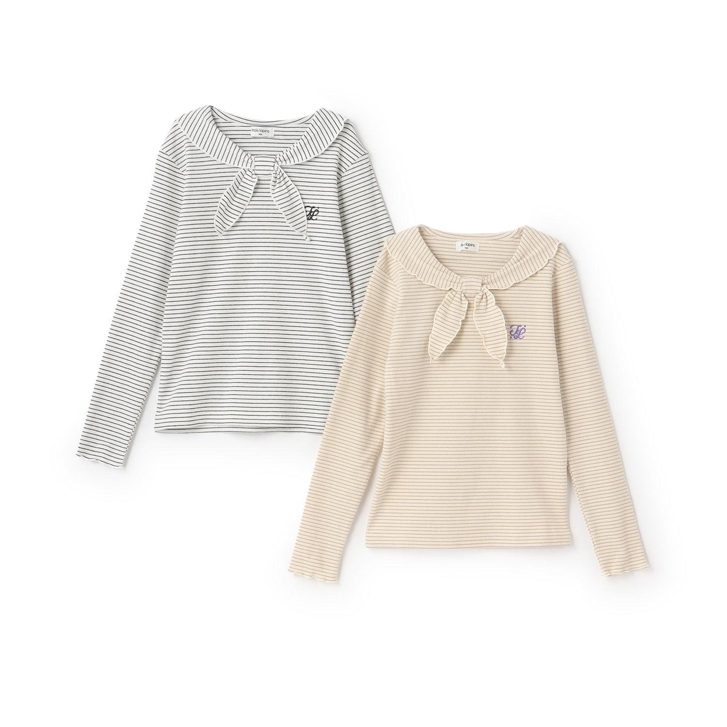 【Trois Lapins】水手領羅紋條紋長袖T恤