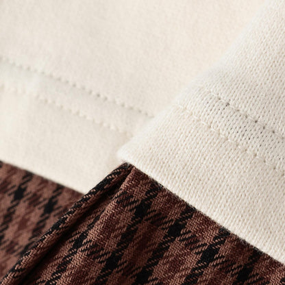 格紋百褶長袖長款上衣