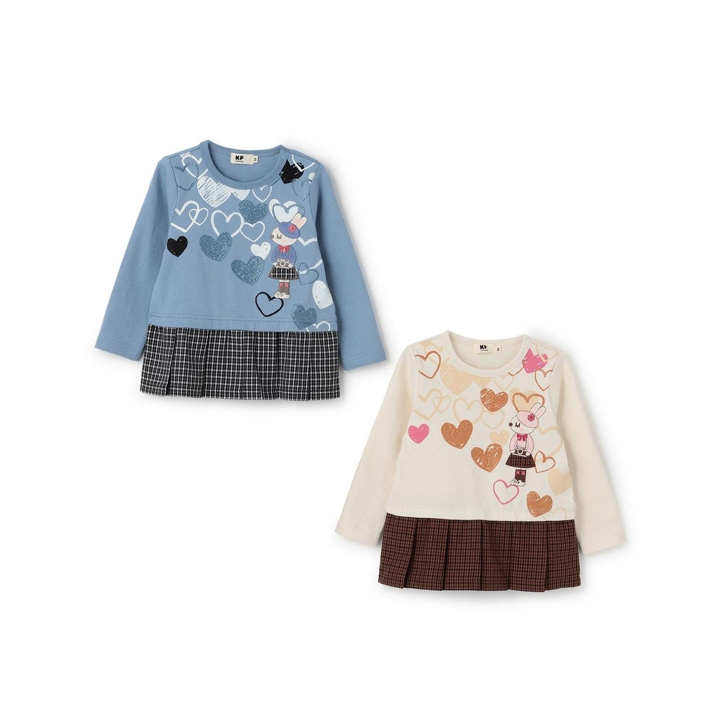 格紋百褶長袖長款上衣