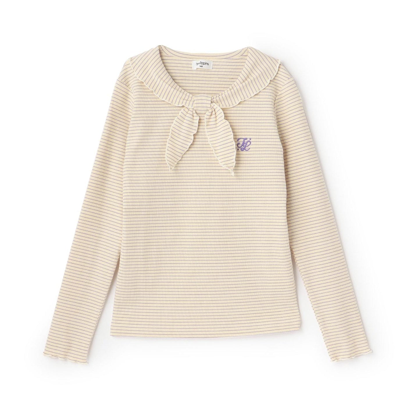 【Trois Lapins】水手領羅紋條紋長袖T恤