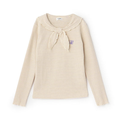 【Trois Lapins】水手領羅紋條紋長袖T恤