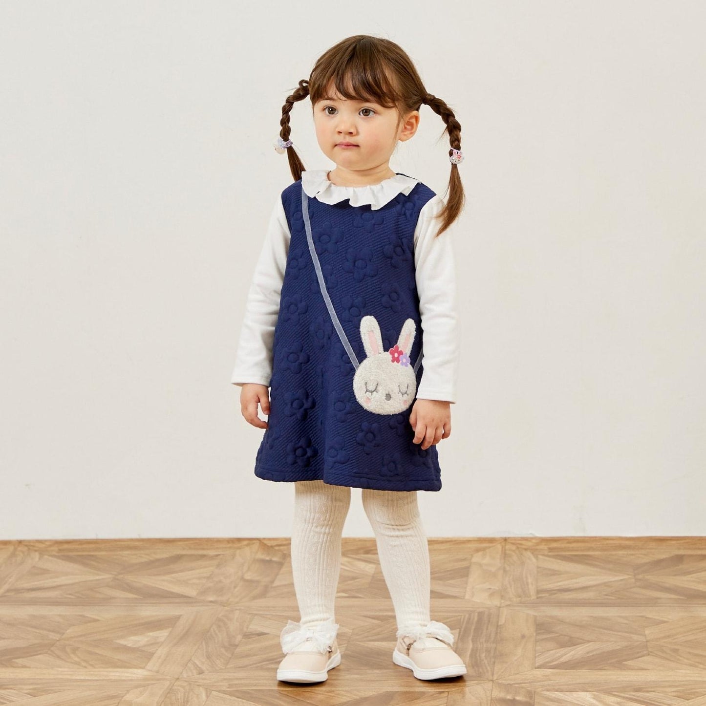 mimi醬斜挎包風格花卉絎縫連衣裙