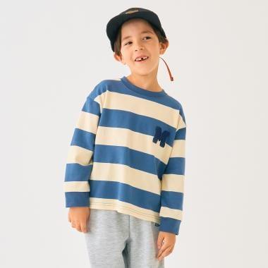 條紋毛圈繡長袖T恤