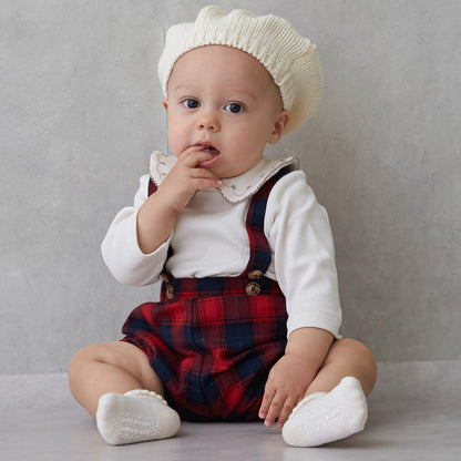 帶荷葉邊領格紋連體衣