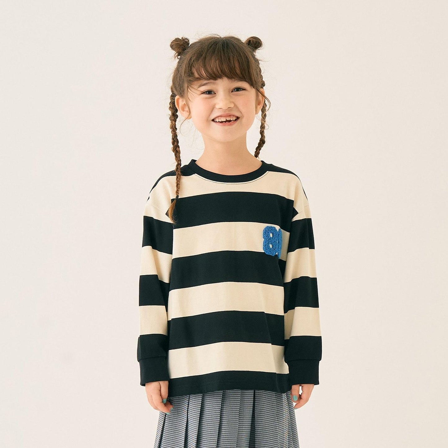 條紋毛圈繡長袖T恤