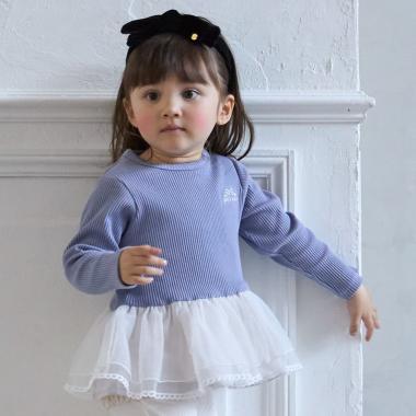 網紗荷葉邊標誌長袖T恤