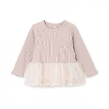 網紗荷葉邊標誌長袖T恤