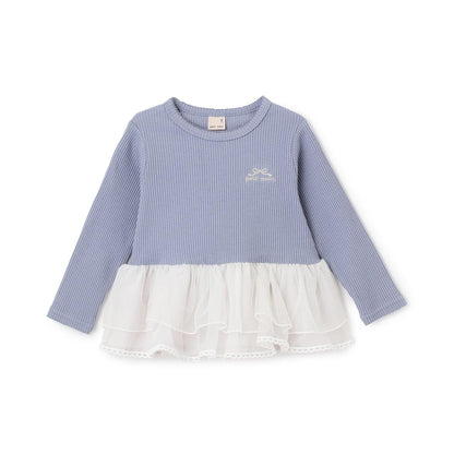 網紗荷葉邊標誌長袖T恤