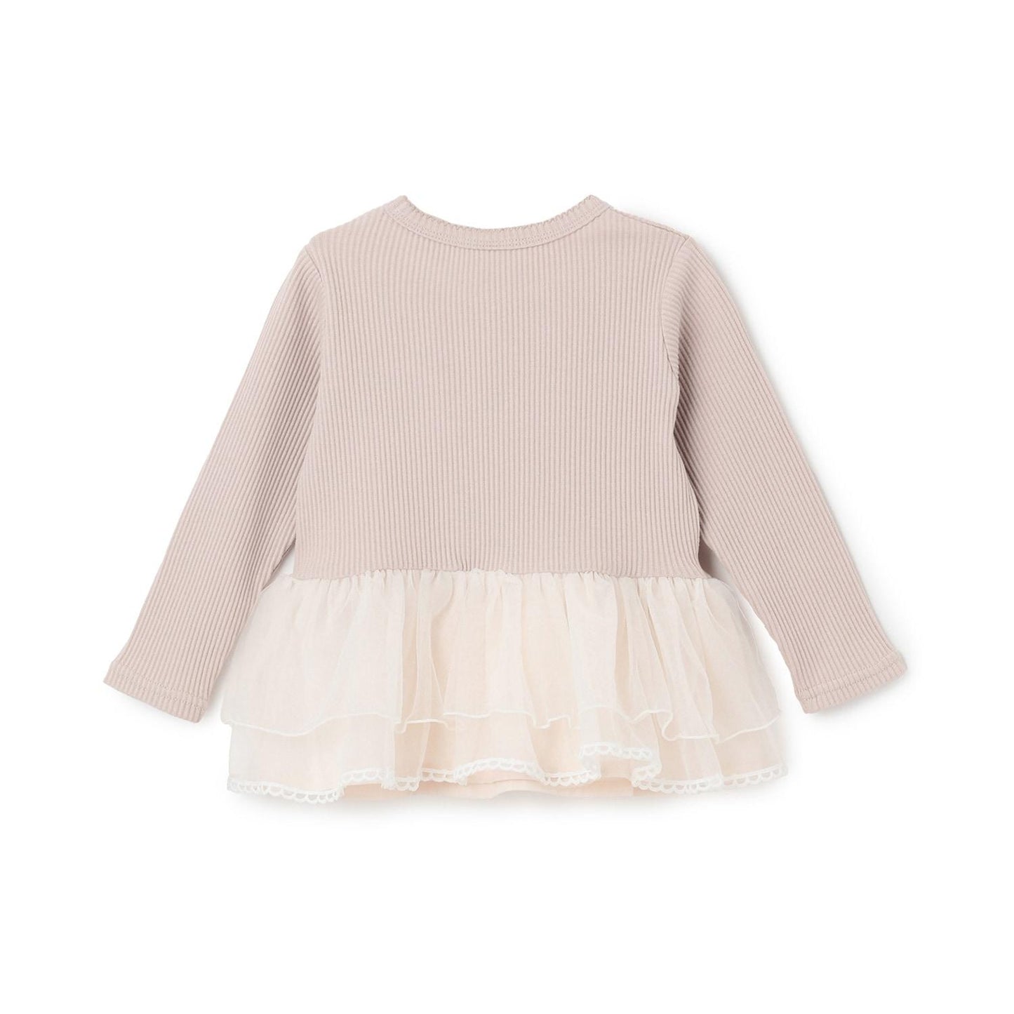 網紗荷葉邊標誌長袖T恤